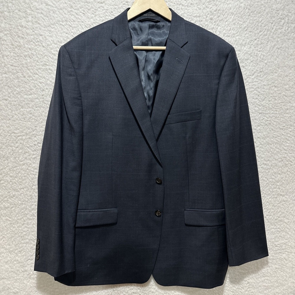 Lauren Ralph Lauren Blazer Mens 48R Gray Blue Windowpane Plaid Wool Sport Jacket